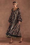 Masaba_Black Raw Silk Printed Irisbud U Neck Kurta Dress _Online_at_Aza_Fashions