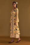 Masaba_Beige Raw Silk Printed Mist Round Poppy Petal Kurta Dress _Online_at_Aza_Fashions