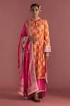 Buy_Masaba_Pink Kurta-crepe Silk Digital Printed Mist Patterns Mandarin Kurta Culotte Set_at_Aza_Fashions