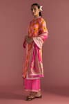 Masaba_Pink Kurta-crepe Silk Digital Printed Mist Patterns Mandarin Kurta Culotte Set_Online_at_Aza_Fashions