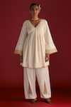 Buy_Masaba_Ivory Cotton Linen Embroidered Paan Patti V Neck Gathered Kurta And Salwar Set_at_Aza_Fashions