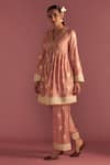 Shop_Masaba_Pink Raw Silk Foil Printed Irisbud V Neck Kurta And Salwar Set _at_Aza_Fashions