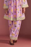 Masaba_Pink Raw Silk Digital Printed Honeycomb V Neck Gathered Kurta And Salwar Set_Online_at_Aza_Fashions
