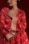 Shop_Masaba_Red Raw Silk Digital Printed Rain Lily V Neck Gathered Kurta And Salwar Set_Online_at_Aza_Fashions