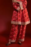 Masaba_Red Raw Silk Digital Printed Rain Lily V Neck Gathered Kurta And Salwar Set_at_Aza_Fashions
