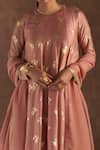 Shop_Masaba_Pink Anarkali And Culotte- Raw Silk Foil Printed Irisbud Round Set _Online_at_Aza_Fashions