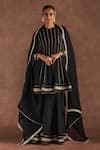 Buy_Masaba_Black Anarkali And Sharara- Raw Silk Embroidered Kinari Round Set _at_Aza_Fashions