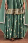 Masaba_Green Anarkali And Sharara- Raw Silk Foil Printed Irisbud Round Set _Online_at_Aza_Fashions