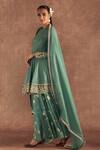 Buy_Masaba_Green Anarkali And Sharara- Raw Silk Foil Printed Irisbud Round Set _Online_at_Aza_Fashions