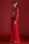 Buy_Masaba_Red Crepe Silk Digital Printed Rain Lily And Kinari V Bustier & Layered Skirt Set_Online_at_Aza_Fashions