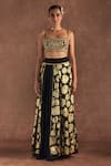 Masaba_Black Bustier- Crepe Silk Foil Printed Berrybloom Embroidered And Skirt Set _Online_at_Aza_Fashions