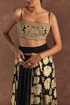 Shop_Masaba_Black Bustier- Crepe Silk Foil Printed Berrybloom Embroidered And Skirt Set _Online_at_Aza_Fashions