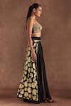 Masaba_Black Bustier- Crepe Silk Foil Printed Berrybloom Embroidered And Skirt Set _at_Aza_Fashions