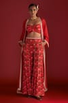 Buy_Masaba_Red Bustier And Pant- Crepe Silk Digital Printed Rain Lily & Kali Set With Cape _at_Aza_Fashions