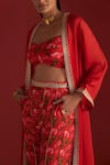 Masaba_Red Bustier And Pant- Crepe Silk Digital Printed Rain Lily & Kali Set With Cape _at_Aza_Fashions