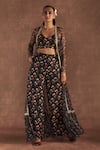 Buy_Masaba_Black Bustier And Pant- Raw Silk Digital Printed Floral Flared & Cape Set_at_Aza_Fashions