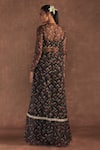 Shop_Masaba_Black Bustier And Pant- Raw Silk Digital Printed Floral Flared & Cape Set_at_Aza_Fashions