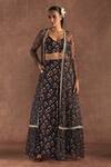 Masaba_Black Bustier And Pant- Raw Silk Digital Printed Floral Flared & Cape Set_Online_at_Aza_Fashions