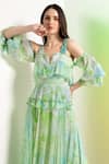 Shop_Mandira Wirk_Green Chiffon Printed Abstract Sweetheart Raw Crytal Asymmetric Dress _at_Aza_Fashions