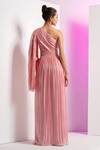 Mandira Wirk_Pink Shimmer Lycra Textured And Embroidered Pleated Pattern One Metallic Dress_Online_at_Aza_Fashions