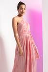 Shop_Mandira Wirk_Pink Shimmer Lycra Textured And Embroidered Pleated Pattern One Metallic Dress_at_Aza_Fashions