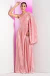 Shop_Mandira Wirk_Pink Shimmer Lycra Textured And Embroidered Pleated Pattern One Metallic Dress_Online_at_Aza_Fashions
