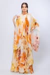 Buy_Mandira Wirk_Yellow Chiffon Printed And Embroidered Abstract Apricot Crush Layered Dress_Online_at_Aza_Fashions