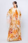 Shop_Mandira Wirk_Yellow Chiffon Printed And Embroidered Abstract Apricot Crush Layered Dress_Online_at_Aza_Fashions