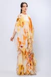 Mandira Wirk_Yellow Chiffon Printed And Embroidered Abstract Apricot Crush Layered Dress_at_Aza_Fashions