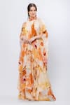 Buy_Mandira Wirk_Yellow Chiffon Printed And Embroidered Abstract Apricot Crush Layered Dress_at_Aza_Fashions