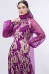 Shop_Mandira Wirk_Purple Brasso Embossed Floral High Neck Raglan Sleeve Gown _at_Aza_Fashions