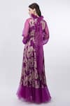 Mandira Wirk_Purple Brasso Embossed Floral High Neck Raglan Sleeve Gown _Online_at_Aza_Fashions