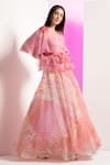 Shop_Mandira Wirk_Pink Organza Floral V Neck Pattern Peplum Long Gown_Online_at_Aza_Fashions