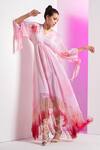 Buy_Mandira Wirk_Pink Chiffon Floral V Neck Ombre Fringes Dress _Online_at_Aza_Fashions