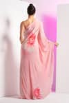 Mandira Wirk_Pink Crepe Printed Floral Asymmetric Flutter Kimono Sleeve Dress_Online_at_Aza_Fashions
