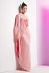 Buy_Mandira Wirk_Pink Crepe Printed Floral Asymmetric Flutter Kimono Sleeve Dress_Online_at_Aza_Fashions