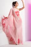 Shop_Mandira Wirk_Pink Crepe Printed Floral Asymmetric Flutter Kimono Sleeve Dress_Online_at_Aza_Fashions