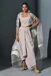 Buy_IKA_Pink Crepe Embroidered Cape Abstract Scoop Neck Hand Skirt Set  _at_Aza_Fashions