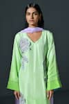 Shop_IKA_Green Pure Silk Ombre Denim And Dabka Bloom Embroidered Kurta Pant Set  _at_Aza_Fashions