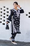 House Of Chikankari_Black Modal Hand Embroidered Bushra Straight Kurta And Pant Set _Online_at_Aza_Fashions