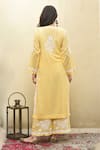 Shop_House of Chikankari_Yellow Modal Hand Embroidered Malak Kurta And Flared Pant Set  _at_Aza_Fashions