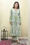 Buy_House of Chikankari_Green Modal Hand Embroidered Malak Kurta And Flared Pant Set  _at_Aza_Fashions