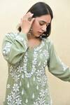 Shop_House of Chikankari_Green Modal Hand Embroidered Malak Kurta And Flared Pant Set  _Online_at_Aza_Fashions