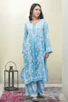 Buy_House of Chikankari_Blue Modal Hand Embroidered Chikankari Malak Kurta And Flared Pant Set  _at_Aza_Fashions