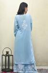 Shop_House of Chikankari_Blue Modal Hand Embroidered Chikankari Malak Kurta And Flared Pant Set  _at_Aza_Fashions