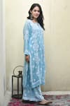 House of Chikankari_Blue Modal Hand Embroidered Chikankari Malak Kurta And Flared Pant Set  _Online_at_Aza_Fashions