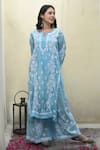 Buy_House of Chikankari_Blue Modal Hand Embroidered Chikankari Malak Kurta And Flared Pant Set  _Online_at_Aza_Fashions