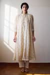 Buy_Dot_Ivory Chanderi Embroidery Bandeau Neck Kahili Kurta With Pant _at_Aza_Fashions