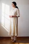 Dot_Ivory Chanderi Embroidery Bandeau Neck Kahili Kurta With Pant _at_Aza_Fashions