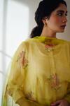 Shop_Dot_Yellow Organza Embroidery Oleande Rose Print Dupatta _at_Aza_Fashions